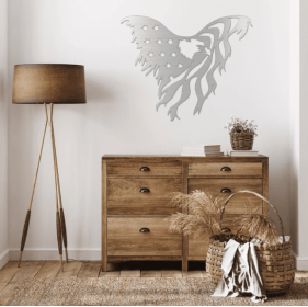 AMERICAN FLAG EAGLE - METAL WALL ART (Color: Silver)