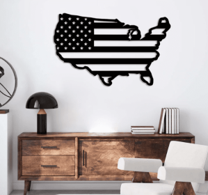 AMERICAN FLAG UNITED STATES - METAL WALL ART (Color: Black)