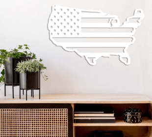 AMERICAN FLAG UNITED STATES - METAL WALL ART (Color: White)