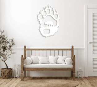 BEAR PAW - METAL WALL ART (Color: White)