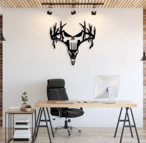 DEER PUNISHER - METAL WALL ART (Color: Black)