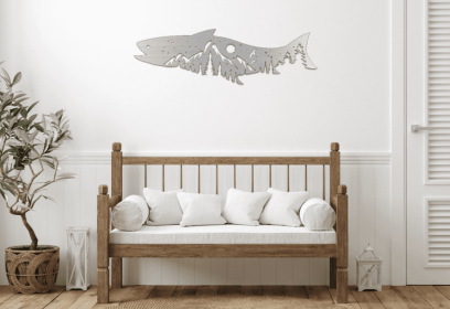 SALMON FISH DESIGN - METAL WALL ART (Color: Silver)