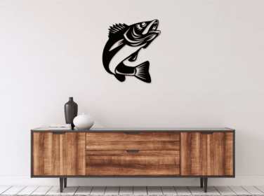 WALLEYE FISH DESIGN - METAL WALL ART (Color: Black)