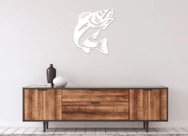WALLEYE FISH DESIGN - METAL WALL ART (Color: White)